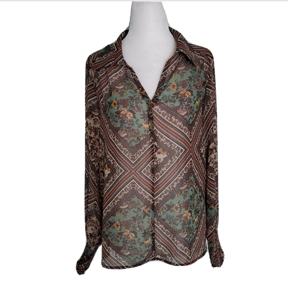 NWT Pleione Brown Long Sleeve Blouse Top - Picture 1 of 4